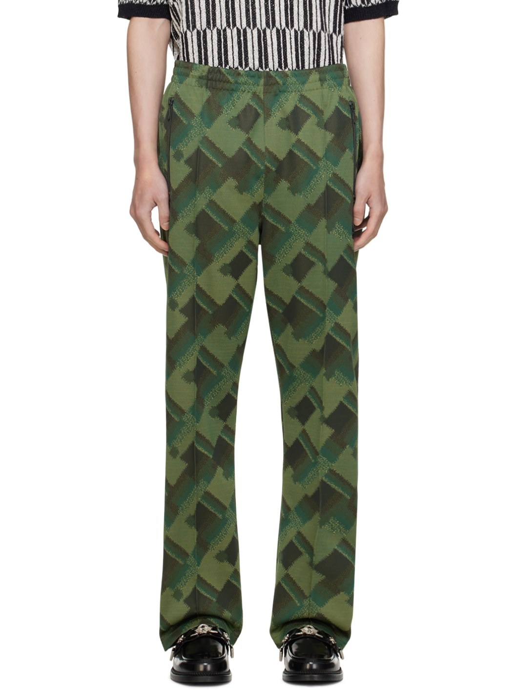 Green Jacquard Track Pants - 1