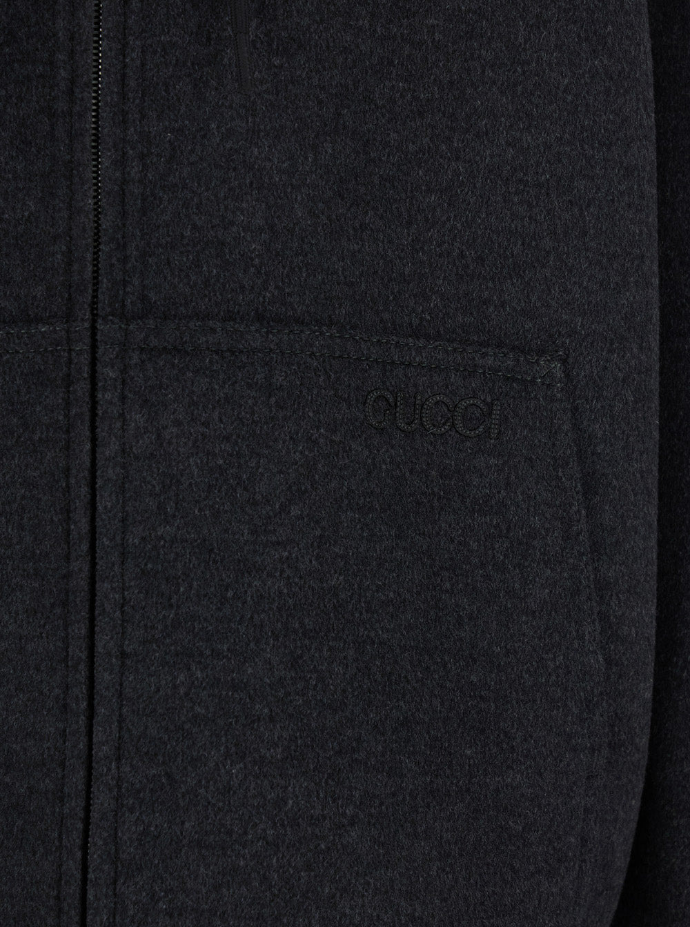 Gucci Men Grey Hooded Jacket With Logo Embroidery On The Front In Wool Man - 3