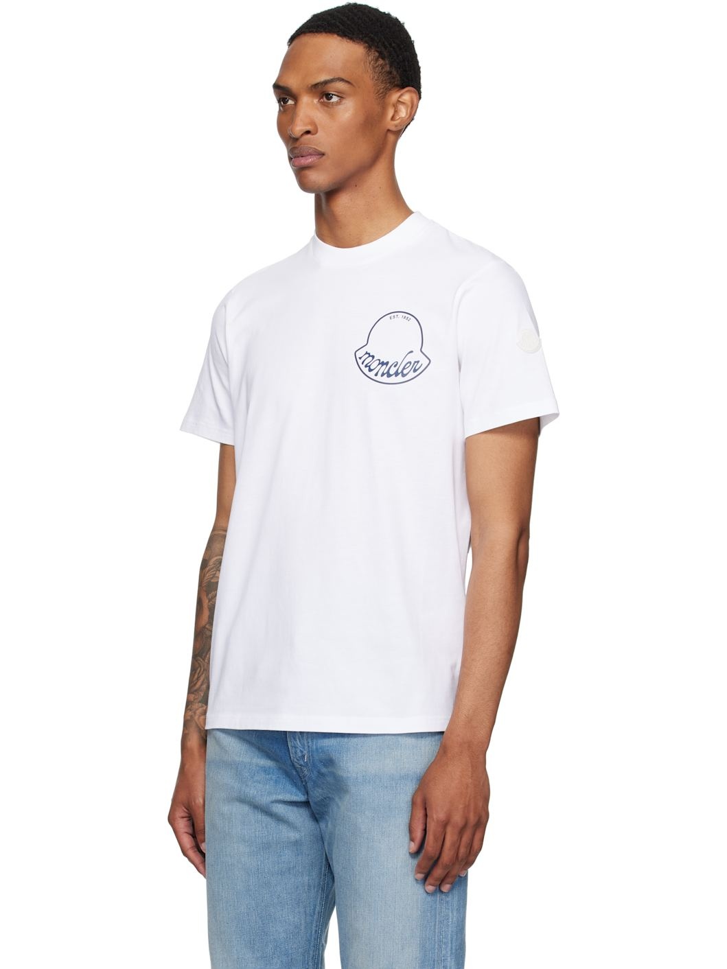 White Logo Cotton T-shirt - 4