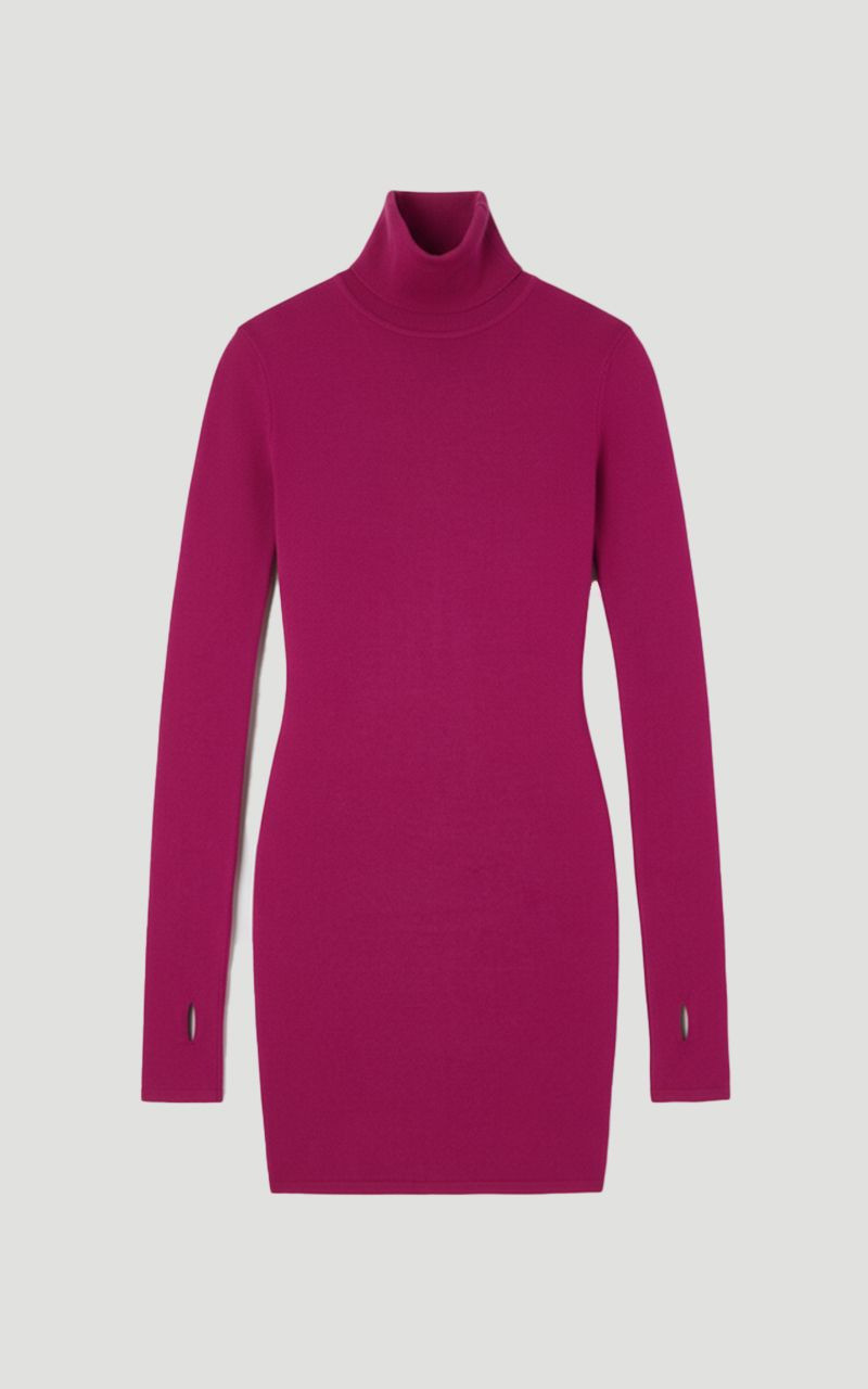 Viscose Blend Roll Neck Thumbhole Cuff Knit Mini Dress 1