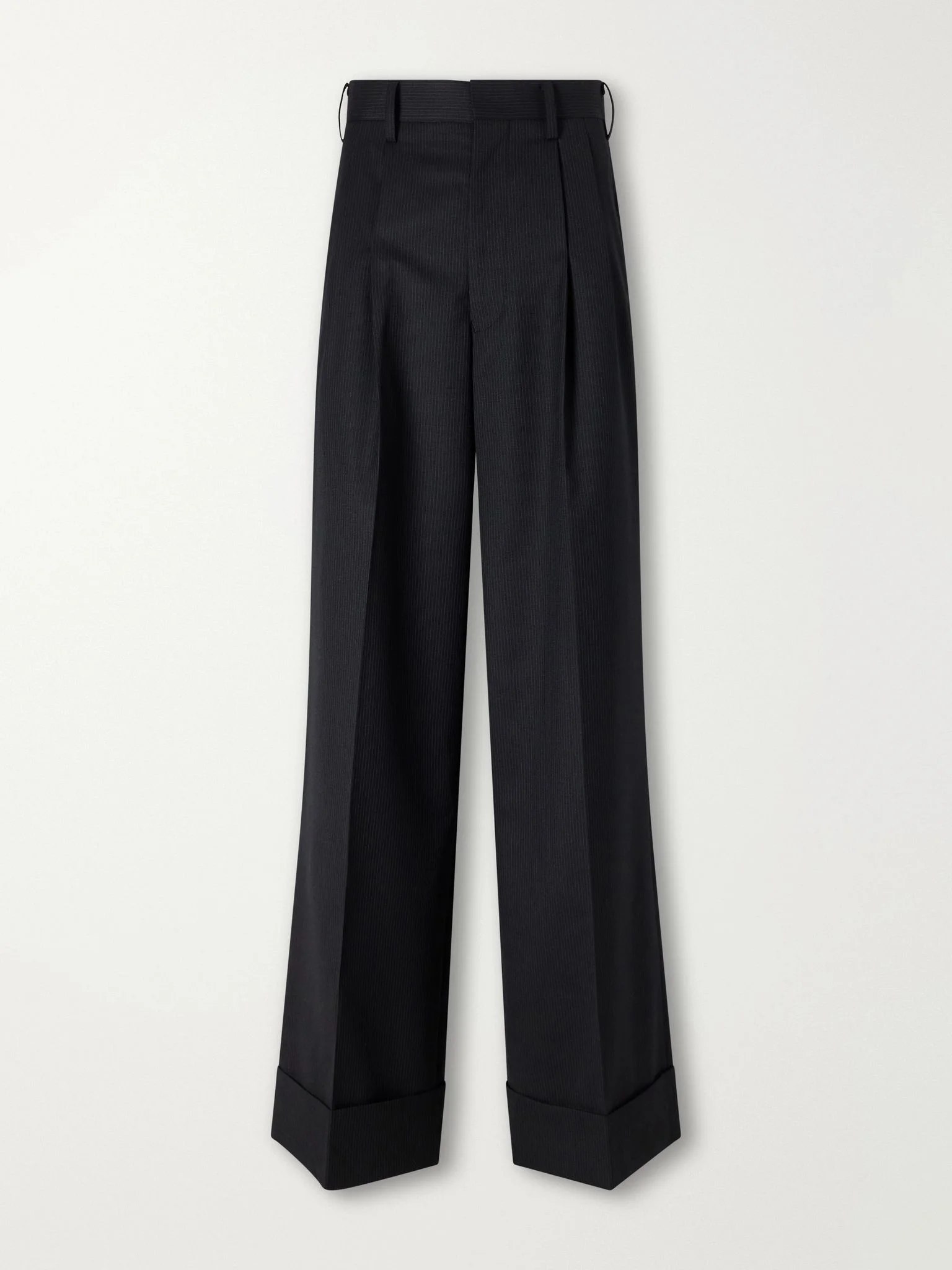 Pinstriped wool-blend wide-leg pants Black - 1