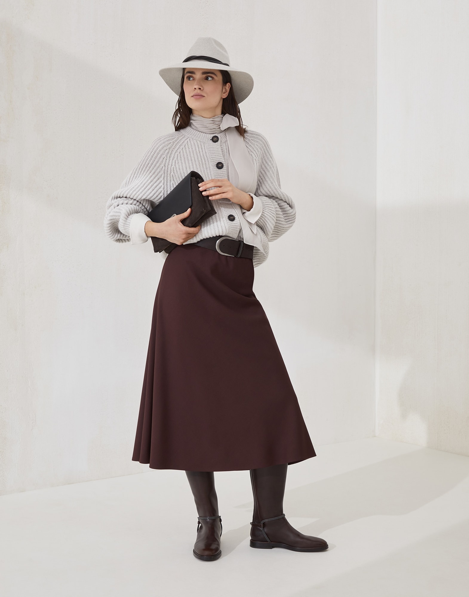 Comfort virgin wool and viscose twill flute skirt - 4