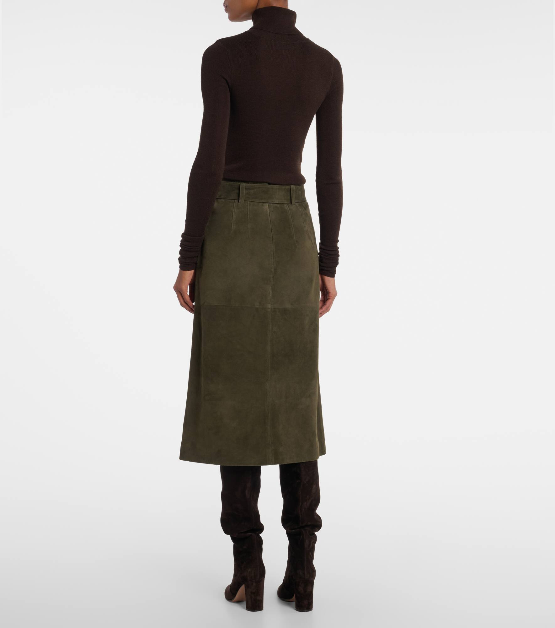 Alexie belted suede midi skirt - 3