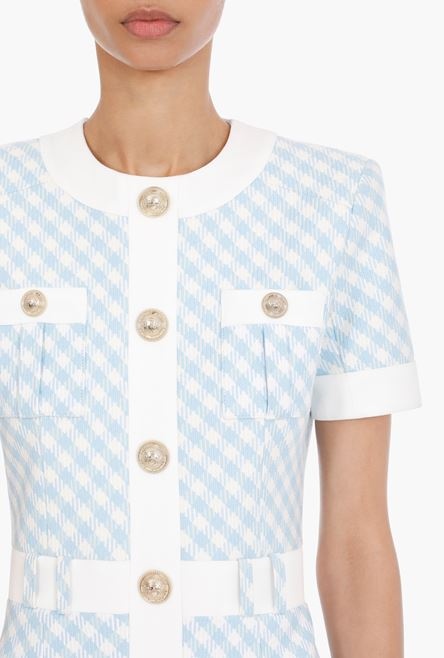 Short blue and white gingham-print cotton dress - 9