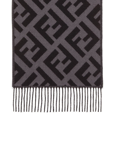 FENDI FF-intarsia fringed trim scarf outlook