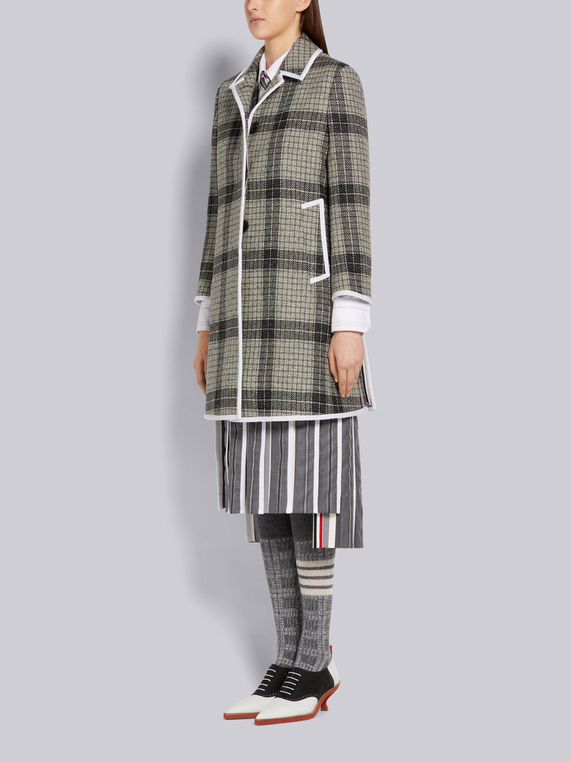 Thom Browne Medium Grey Grid Windowpane Check British Wool Grosgrain Tipping Narrow Shoulder Bal Collar Overcoat outlook