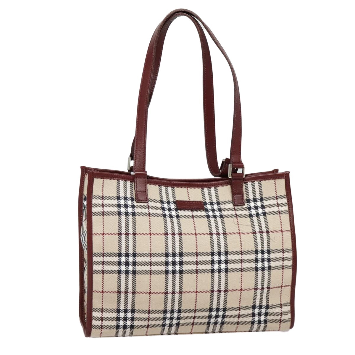 Burberry Nova Check Blue Label Tote Bag Canvas Beige Red Brown Silver - 1