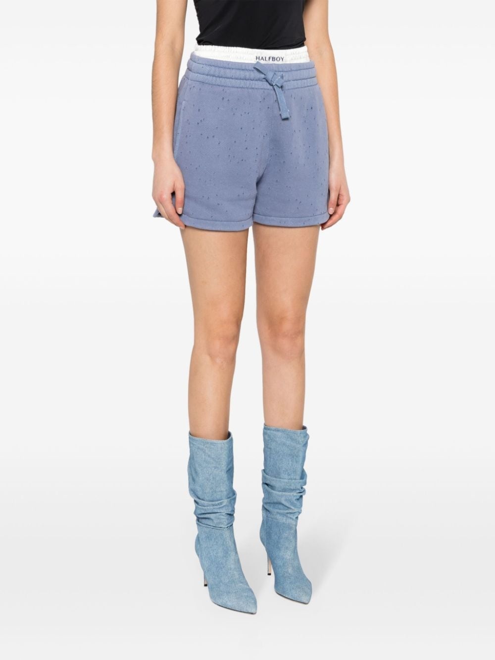 layered distressed cotton shorts - 3