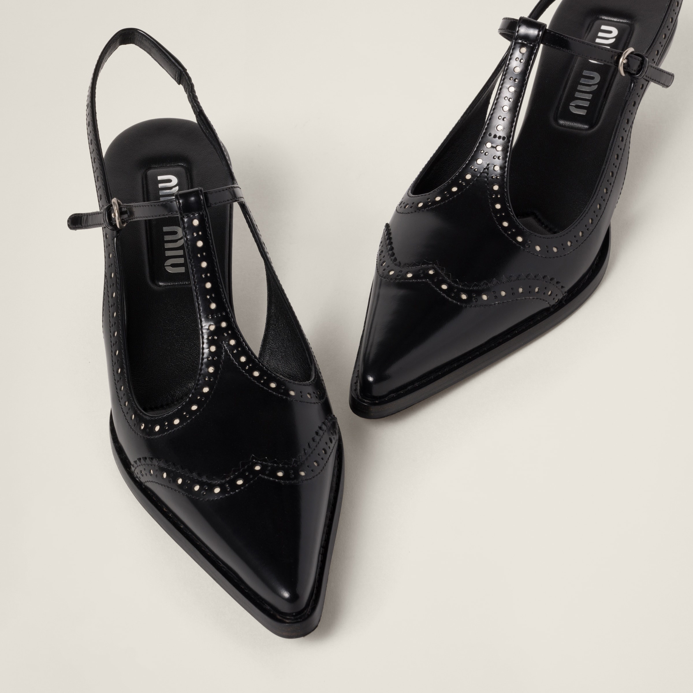Miu Miu Brushed leather brogue slingback T-strap pumps
