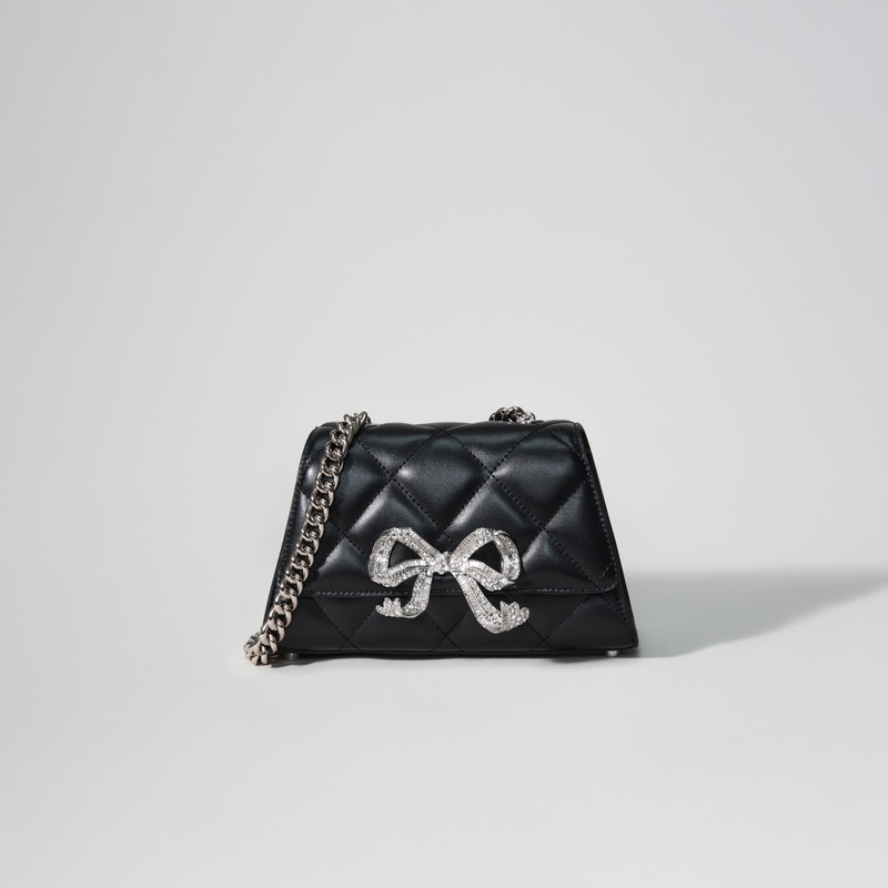 Black Quilted Shoulder Mini Bow Bag 1