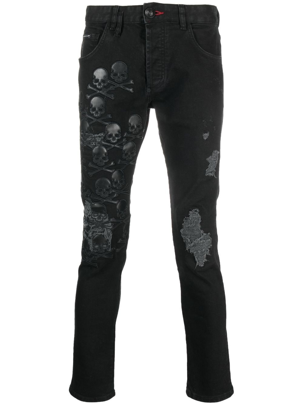 Skull & Bones logo-embroidered ripped jeans - 1