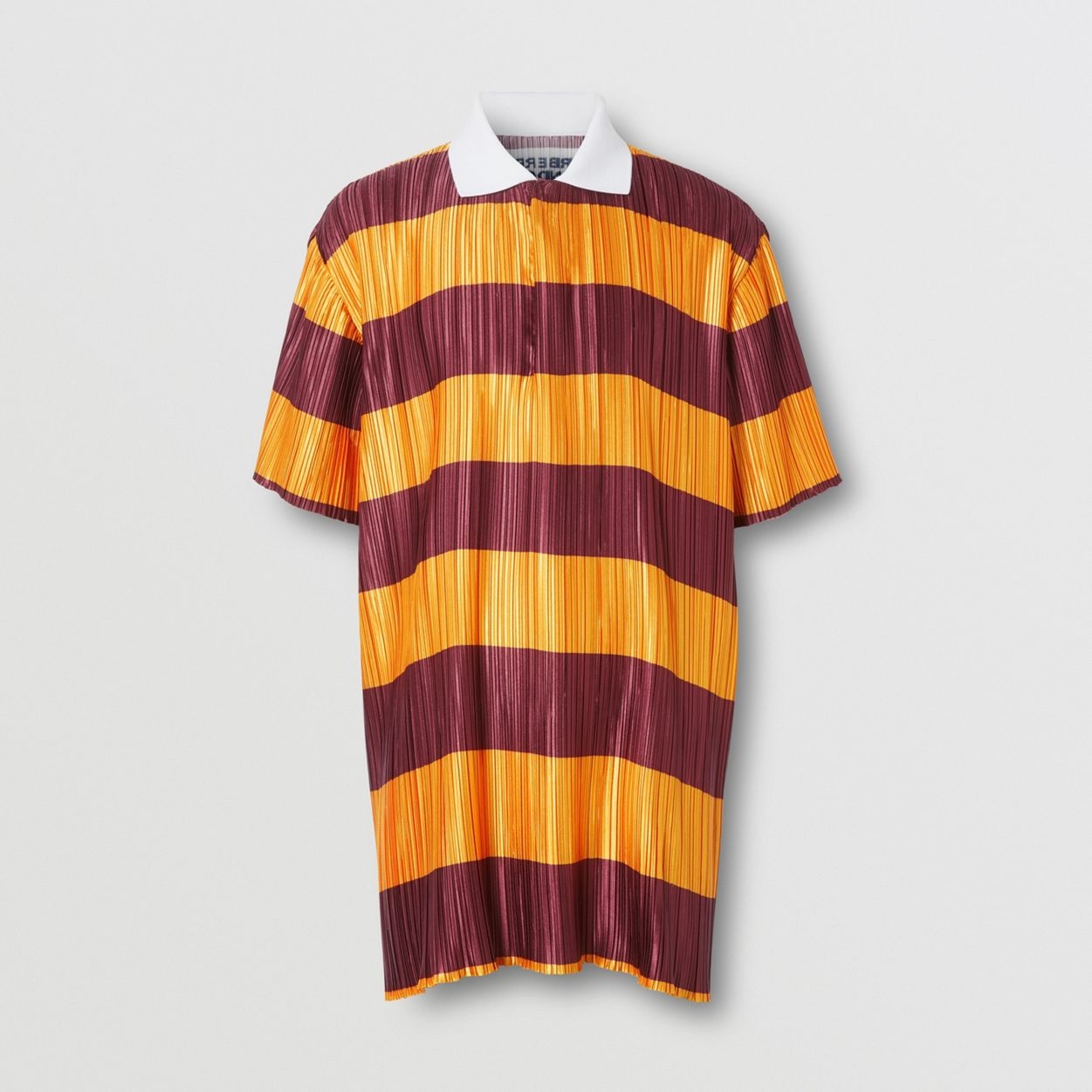 Striped Satin Plissé Polo Shirt - 1