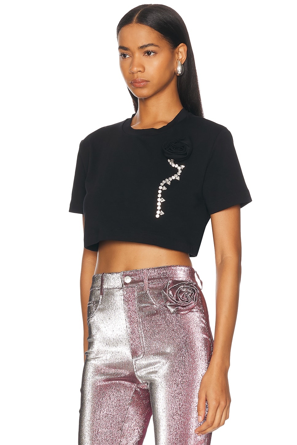 Crystal Rosette Cropped T-Shirt - 2