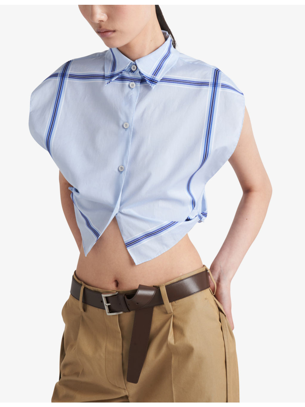 Belted-waist straight-leg high-rise cotton-twill trousers - 6