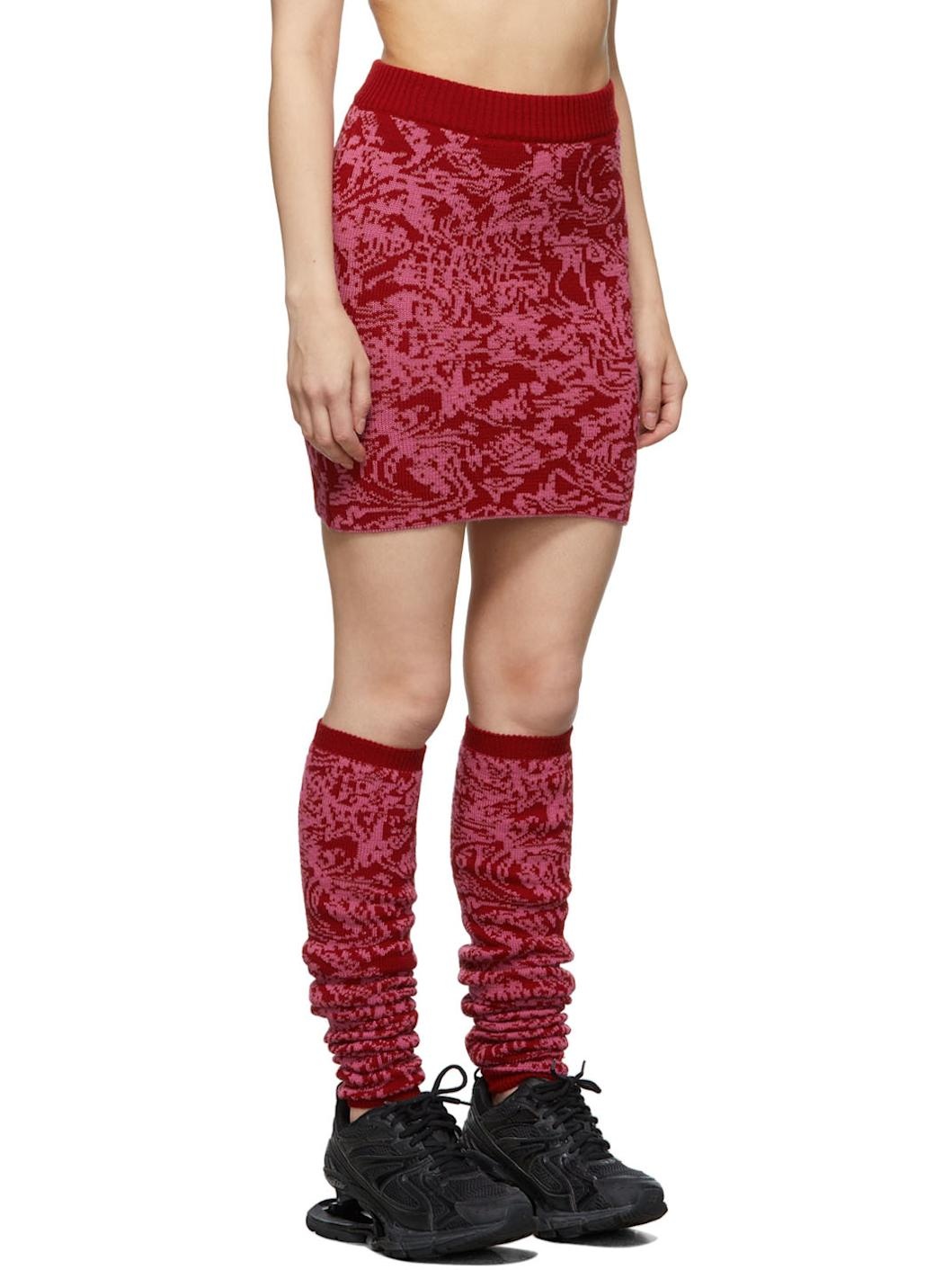 Red & Pink Jacquard Knitted Skirt - 2