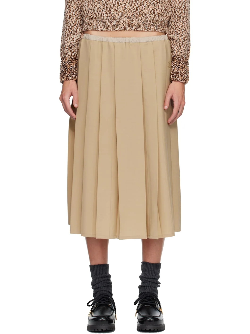 Beige Pleated Midi Skirt - 1