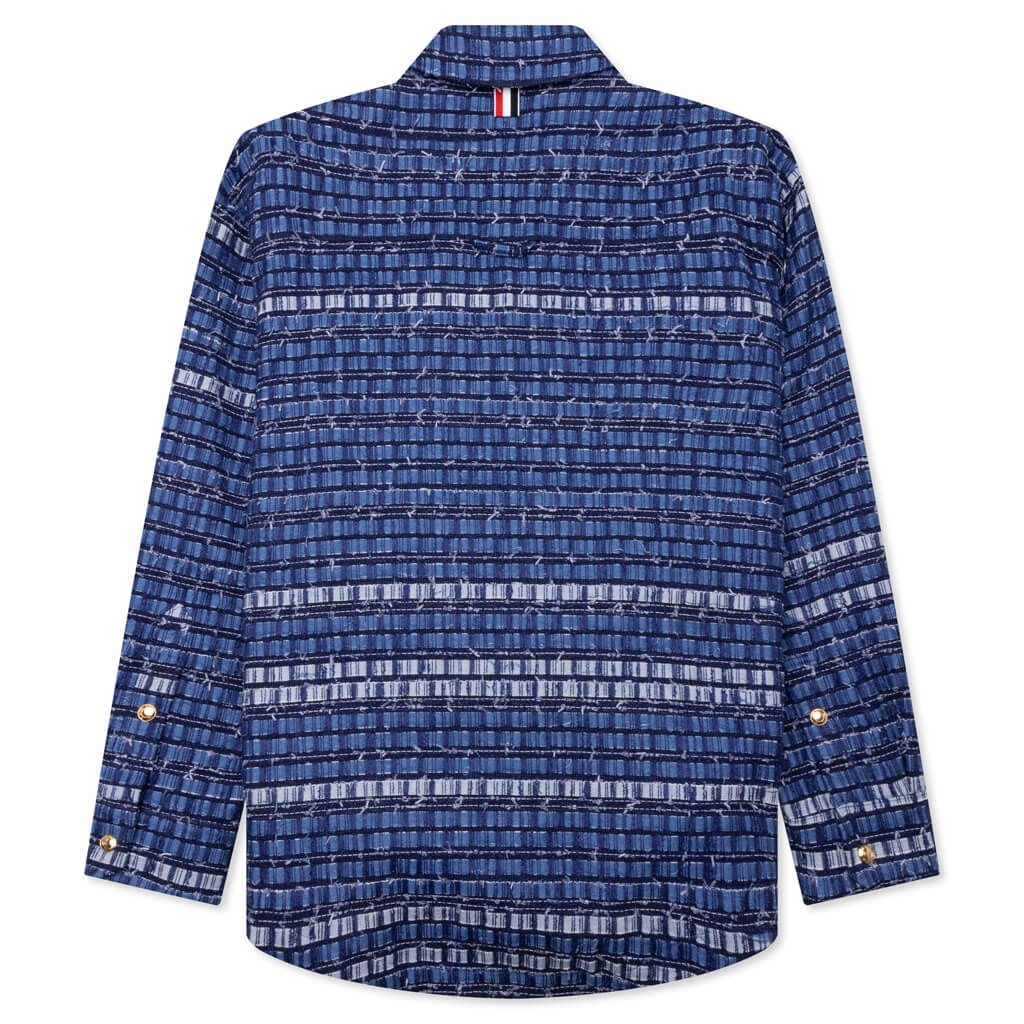 DENIM RIBBON TWEED OVERSIZED SHIRT JACKET - MEDIUM BLUE - 2