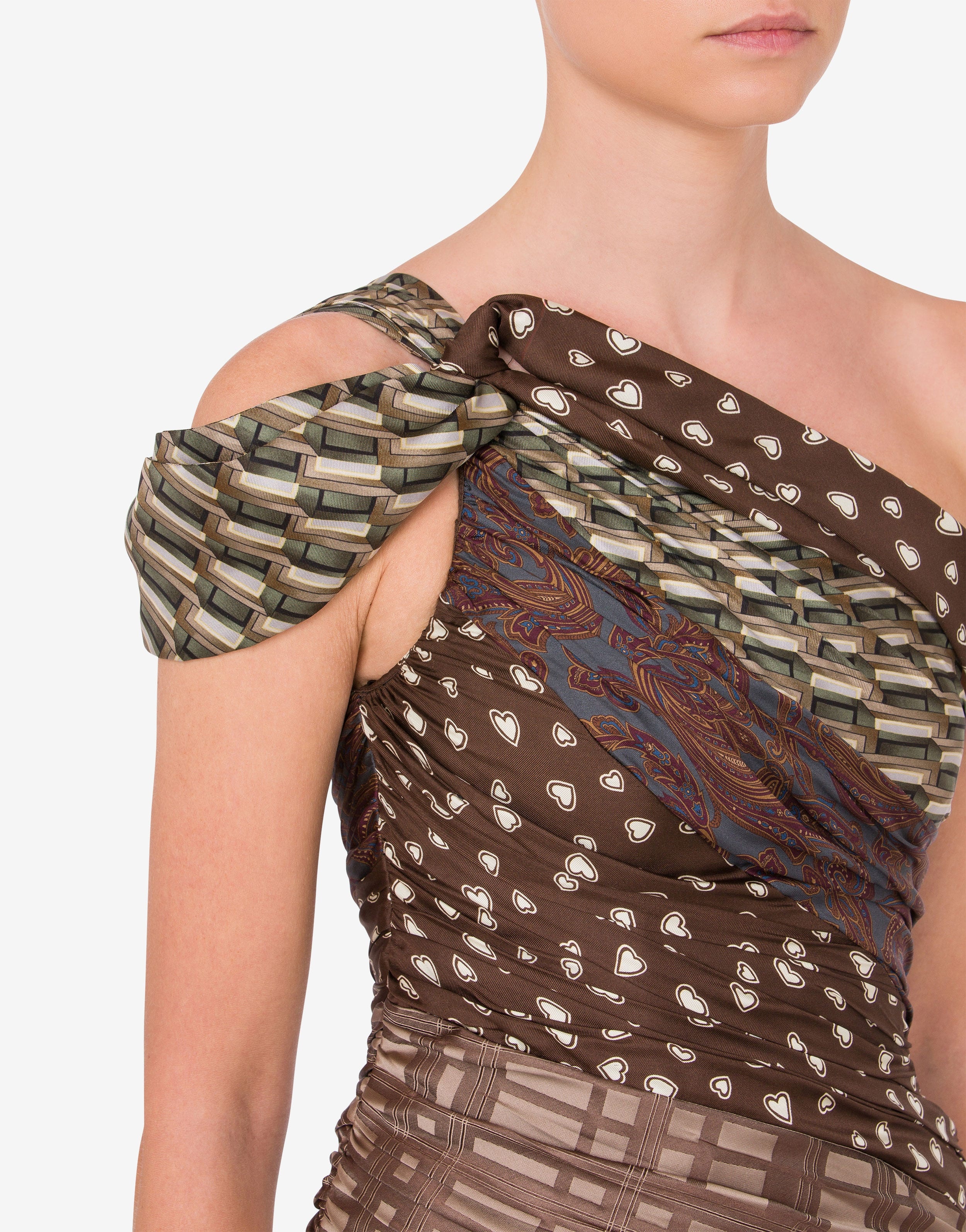 TIE PATCHWORK DRAPED DRESS - 4