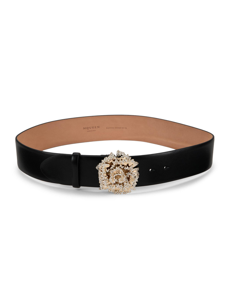 Women's Crystal-Embellished Leather Belt - Black Gold 1
