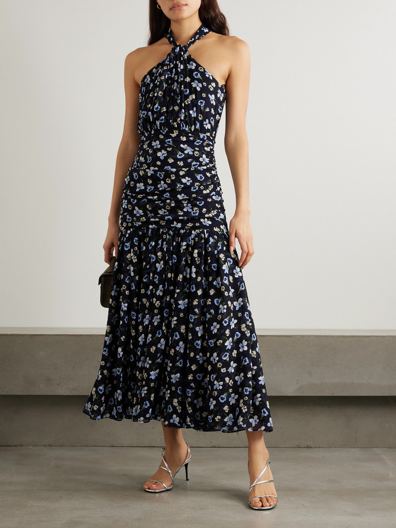 VERONICA BEARD Brock Ruched Floral-print Silk Crepe De Chine Midi Dress outlook