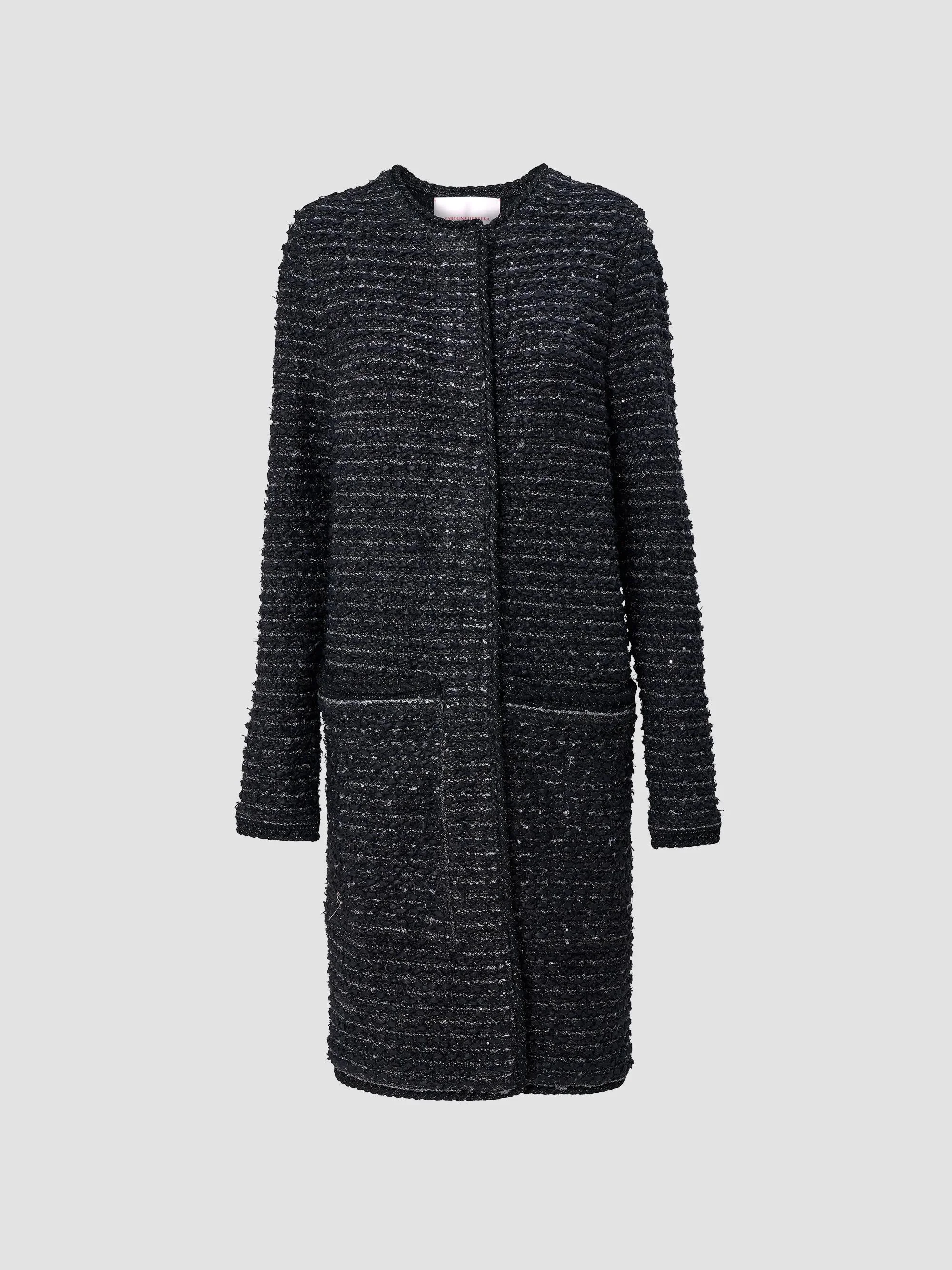 Women's Chalet Tweed Long Coat - Black - 1