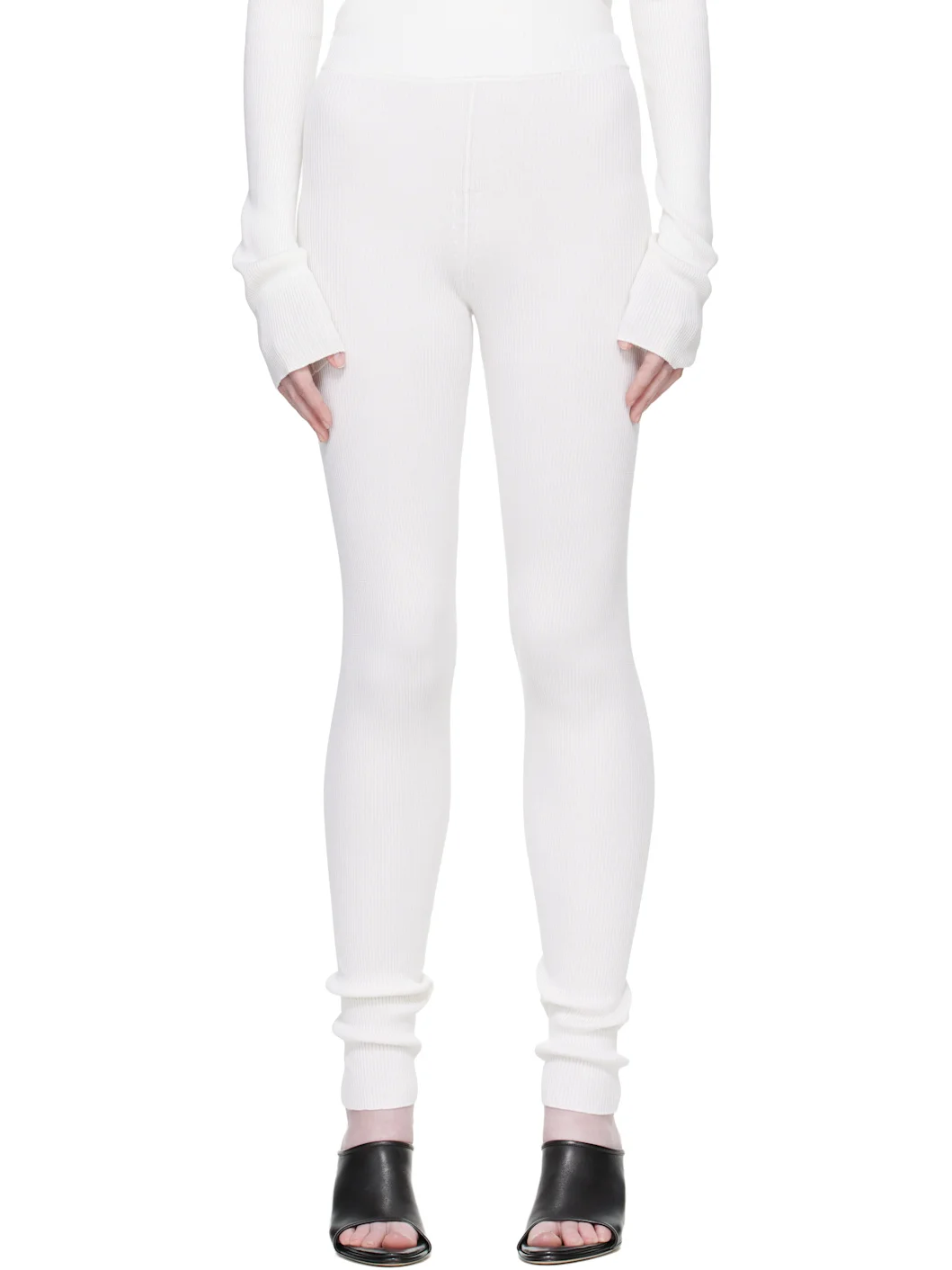 Off-White Fine Rib Silk Longjohn Leggings - 1