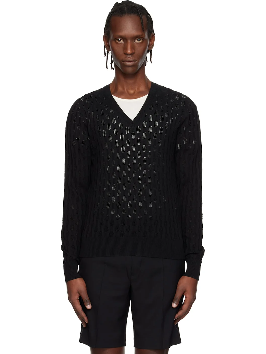 Black Open-Knit Sweater - 1
