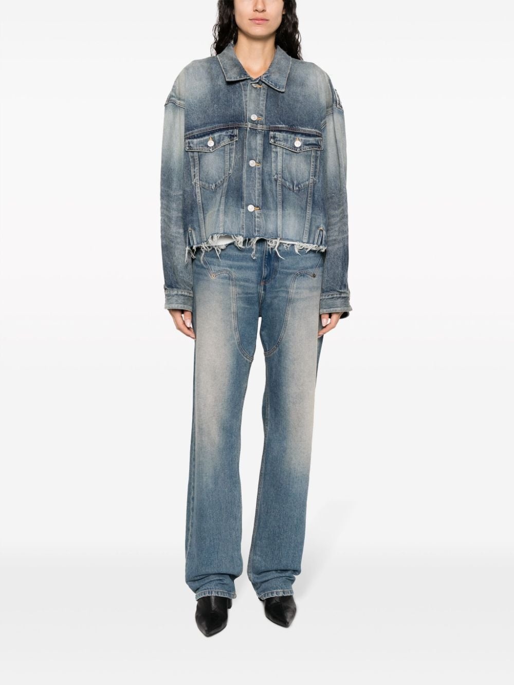 deconstructed panelled denim jacket - 2