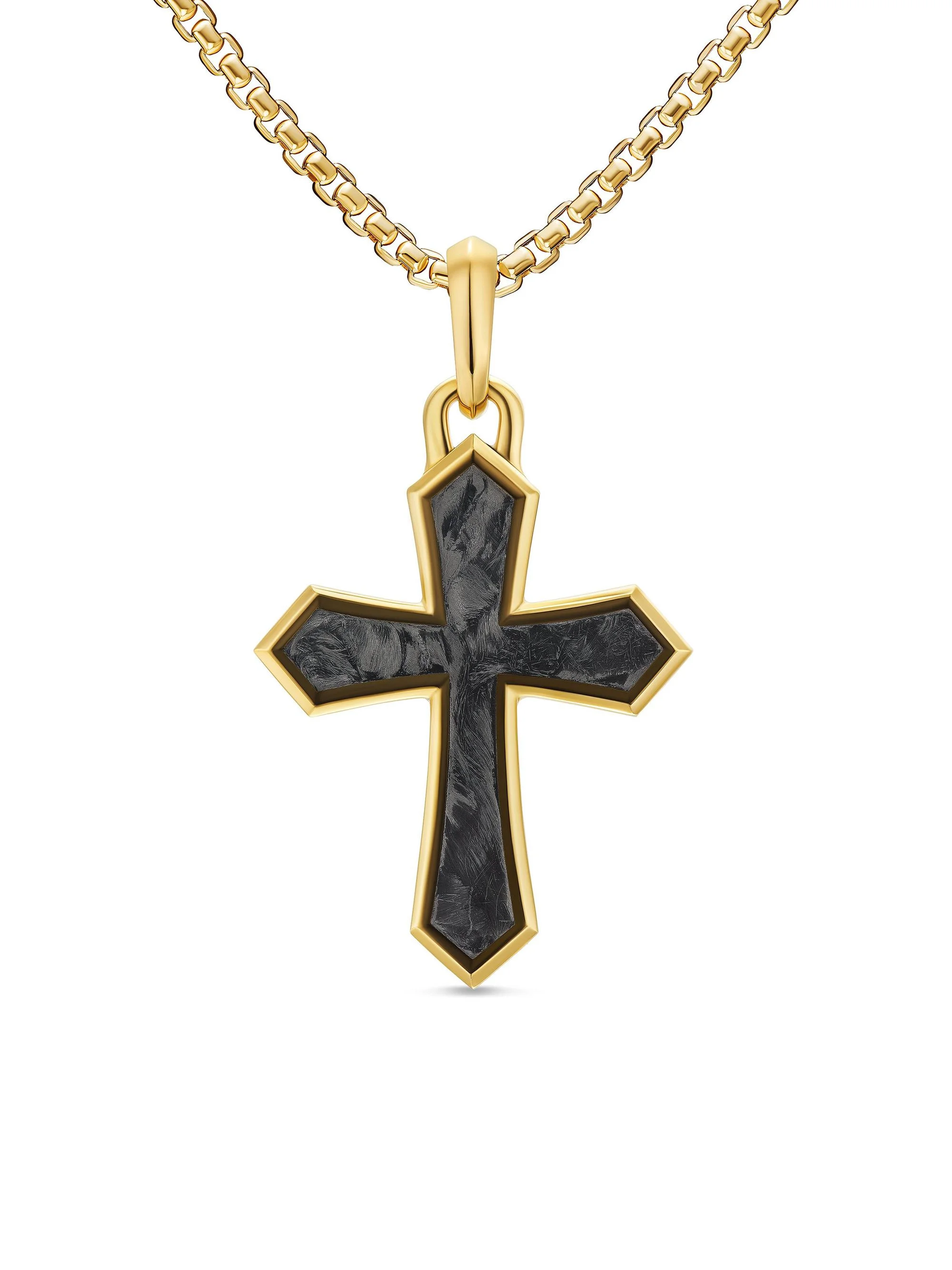 Men's Cross Amulet in 18K Yellow Gold with Forged Carbon, 28MM - Forged Carbon - 1