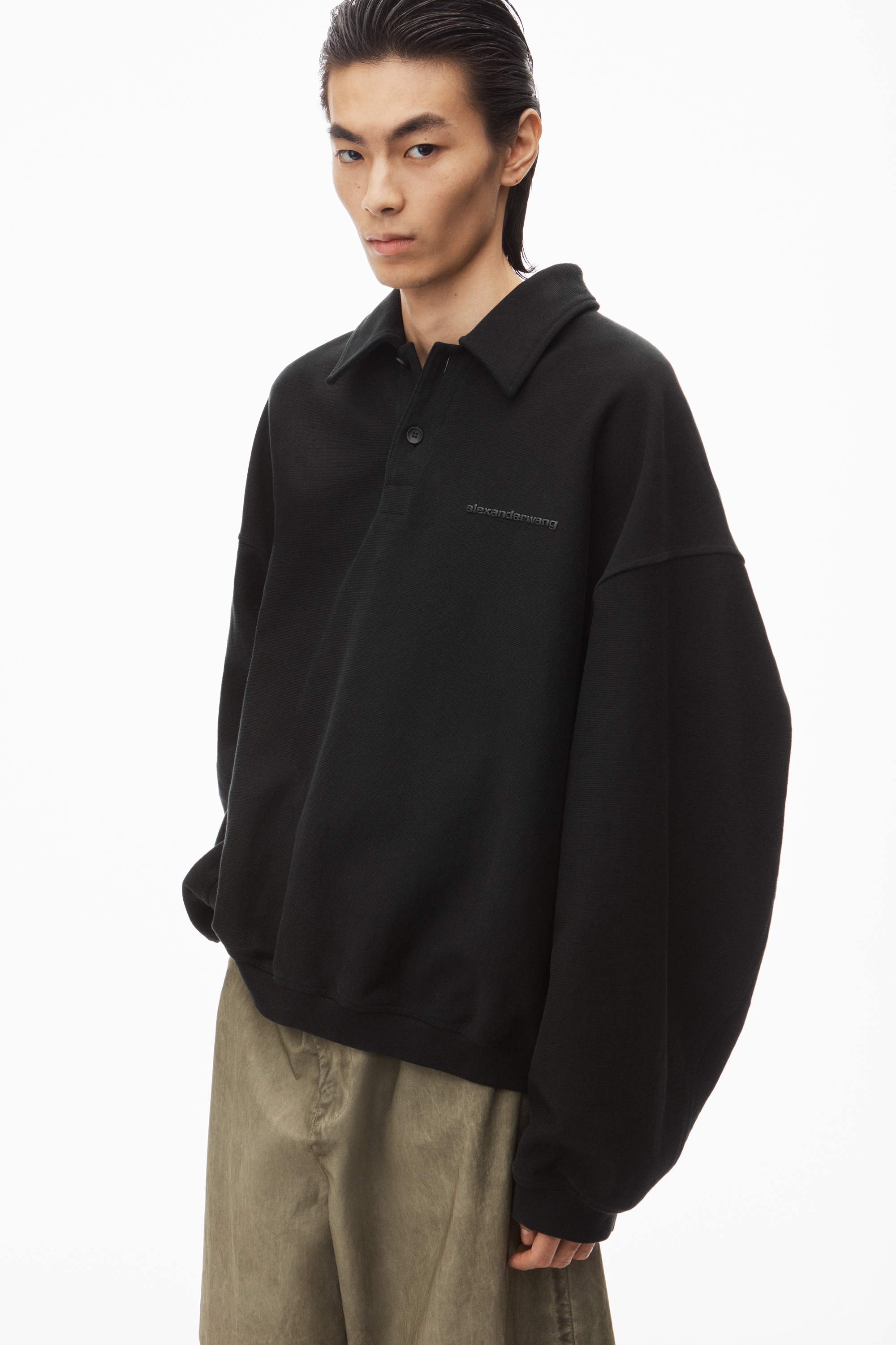 puffed logo oversized polo top in cotton - 3