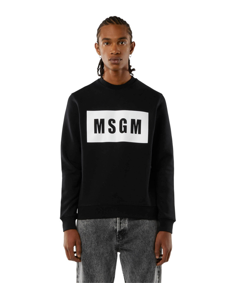Solid colour cotton sweatshirt with a box logo 1