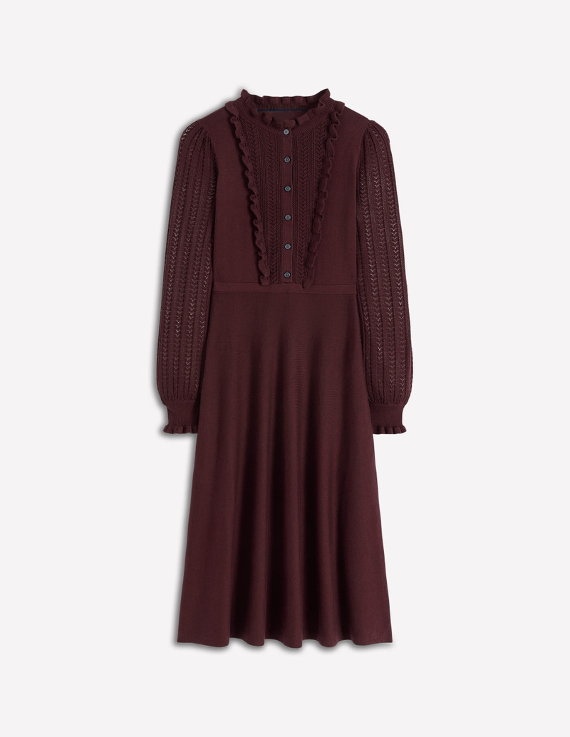 Winifred Frilled Knitted Dress-Coffee Bean 1