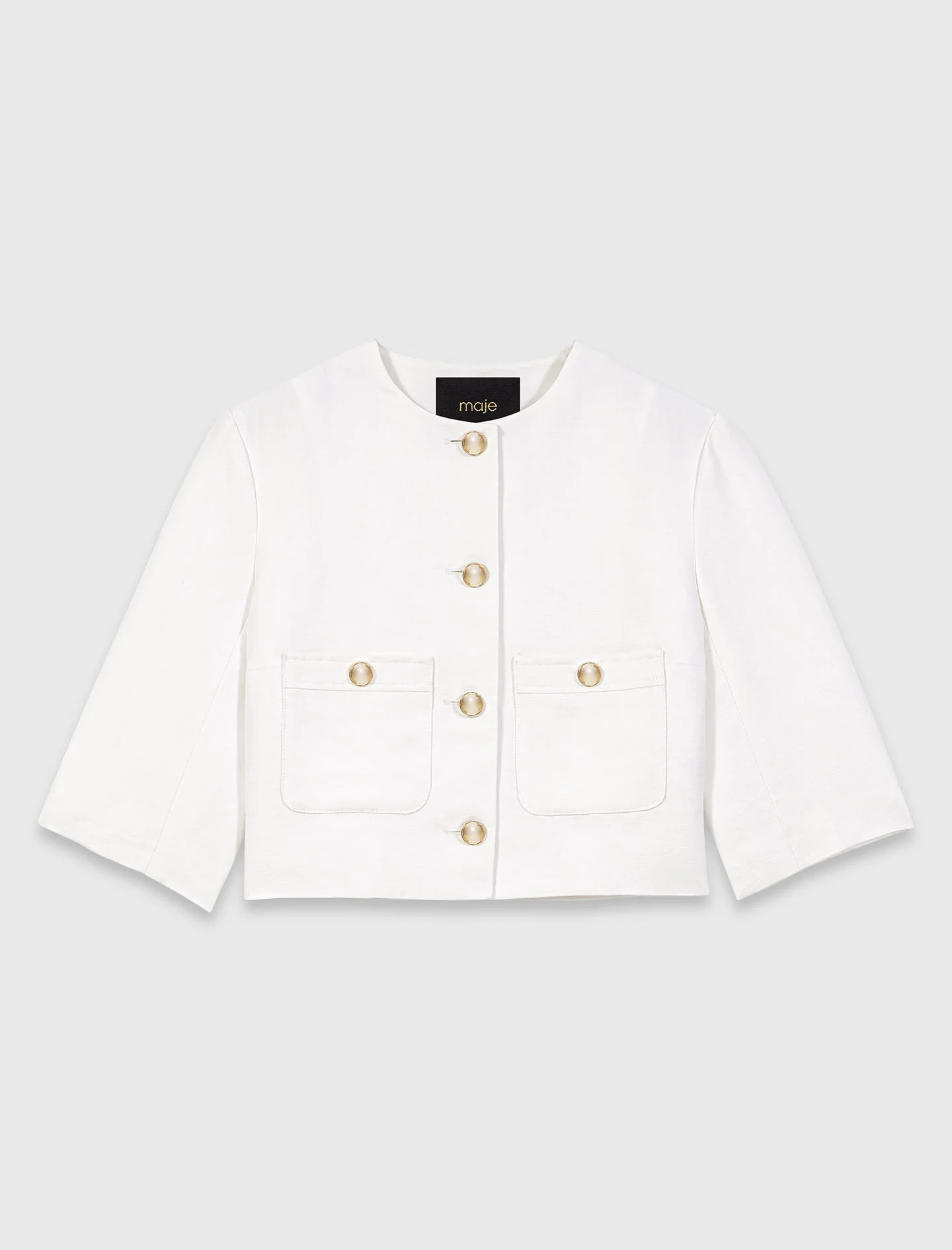 Short linen blend jacket - 1