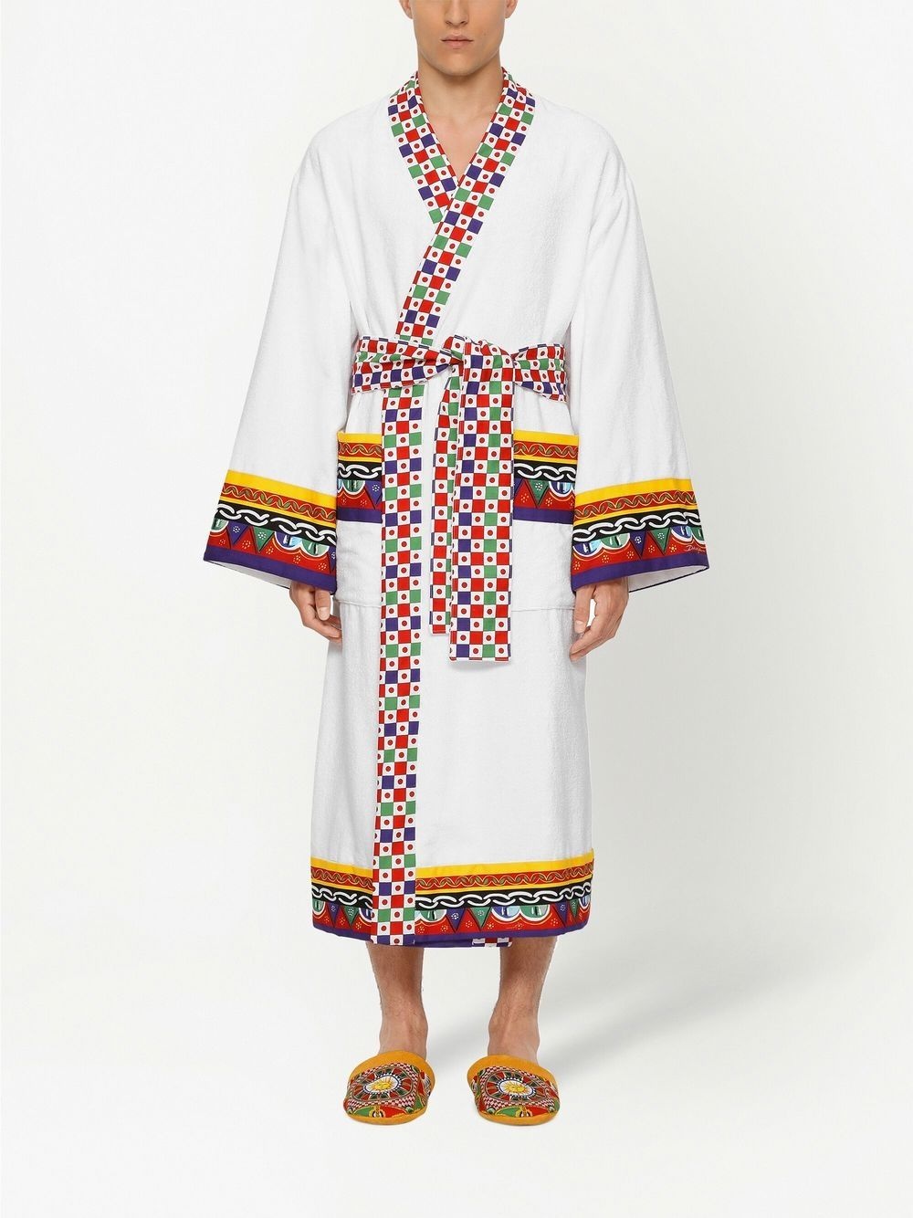 Carretto Siciliano printed trim bathrobe - 4