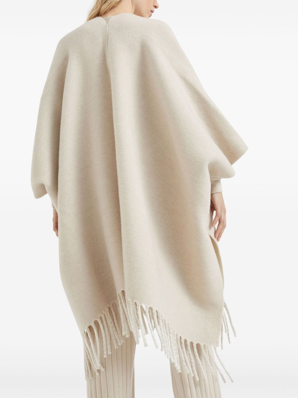 fringed-edge double knit cape - 4