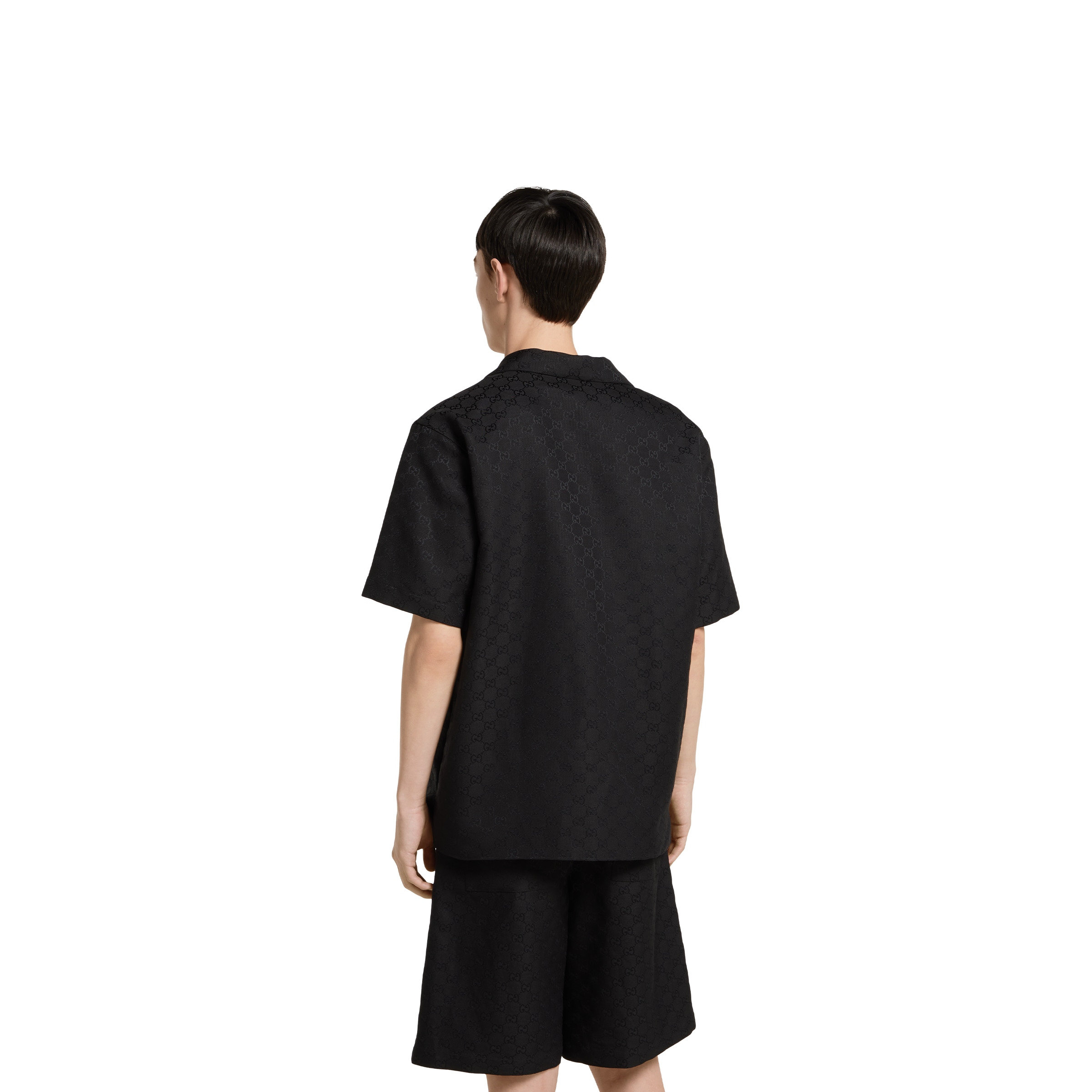 GG canvas linen blend bowling shirt - 4