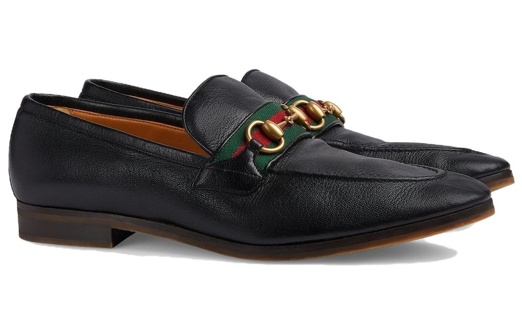 Gucci Leather Grosgrain Trim Dress Loafers 'Black Red' 759473-AACOT-1084 - 2