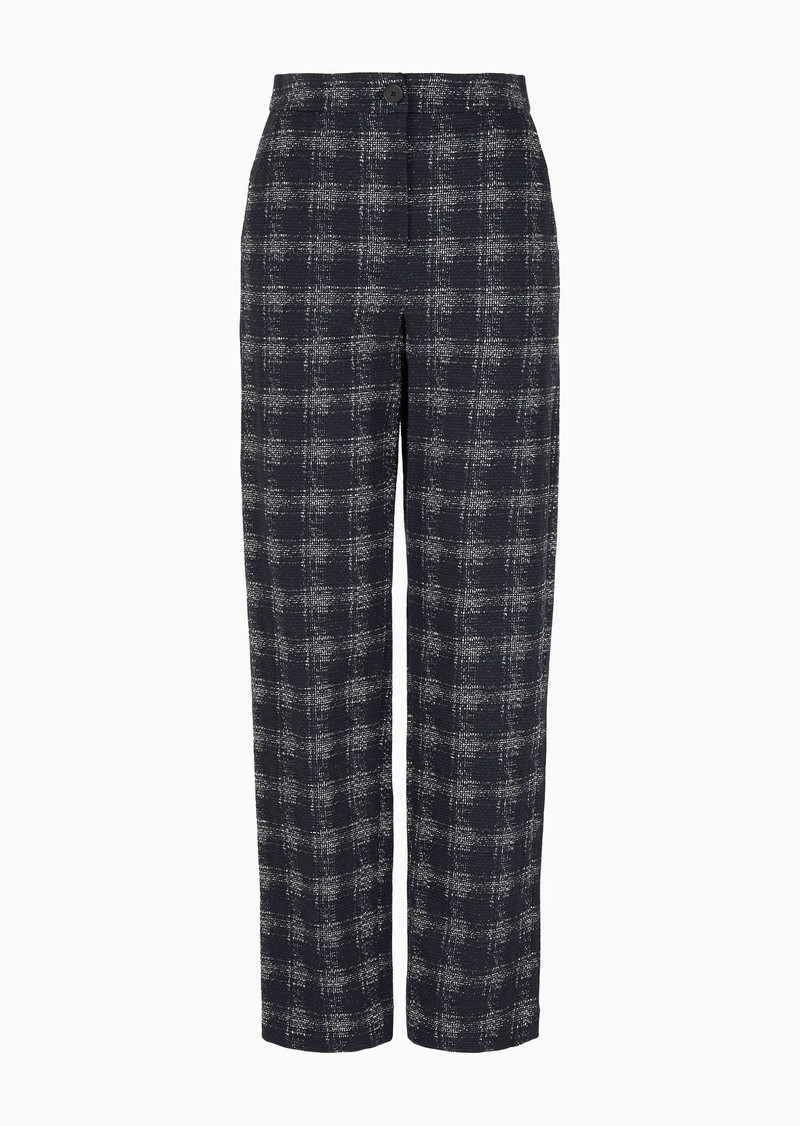 Icon jacquard jersey trousers with madras print 1