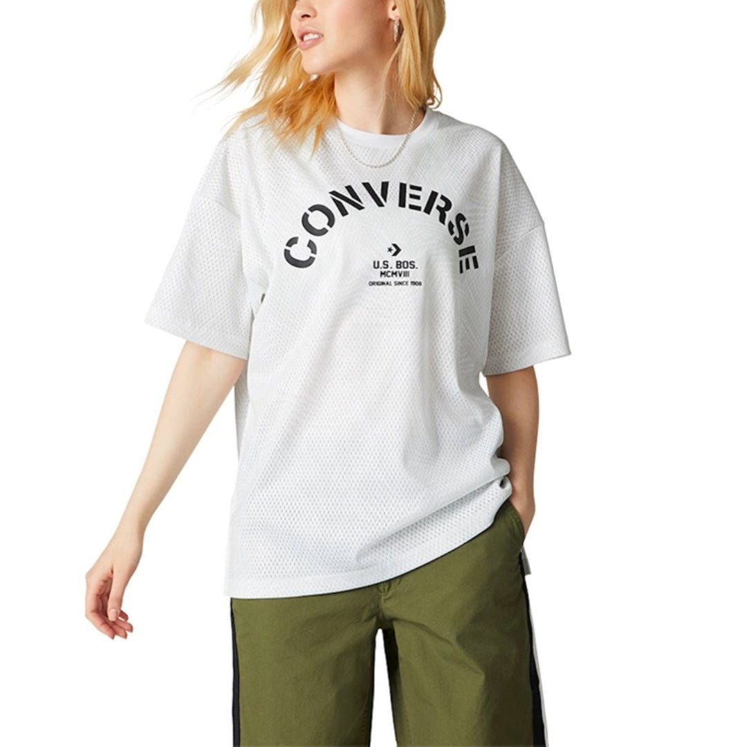 (WMNS) Converse Areca Palm Mesh Boxy T-Shirt 'White Black' 10008467-A04 - 2