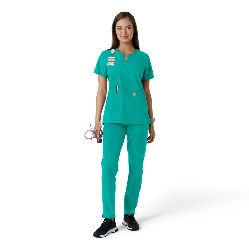 Women's Force Essentials Notch Neck Tunic Knit Panel Scrub Top 3