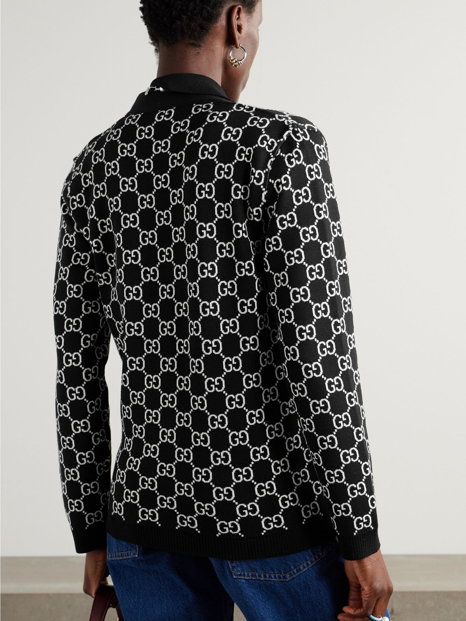 Reversible jacquard-knit wool-blend cardigan Black - 4