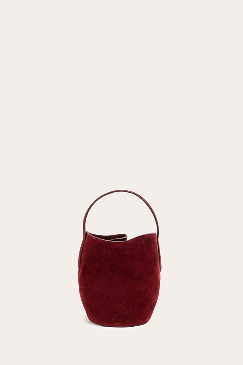BELTED BUCKET BAG MINI MAROON SUEDE 4