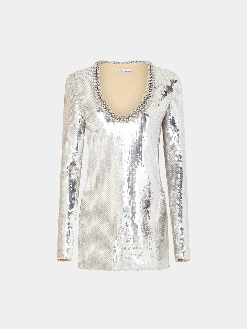 MINI SILVER SEQUINS DRESS WITH ROUND NECKLINE 1