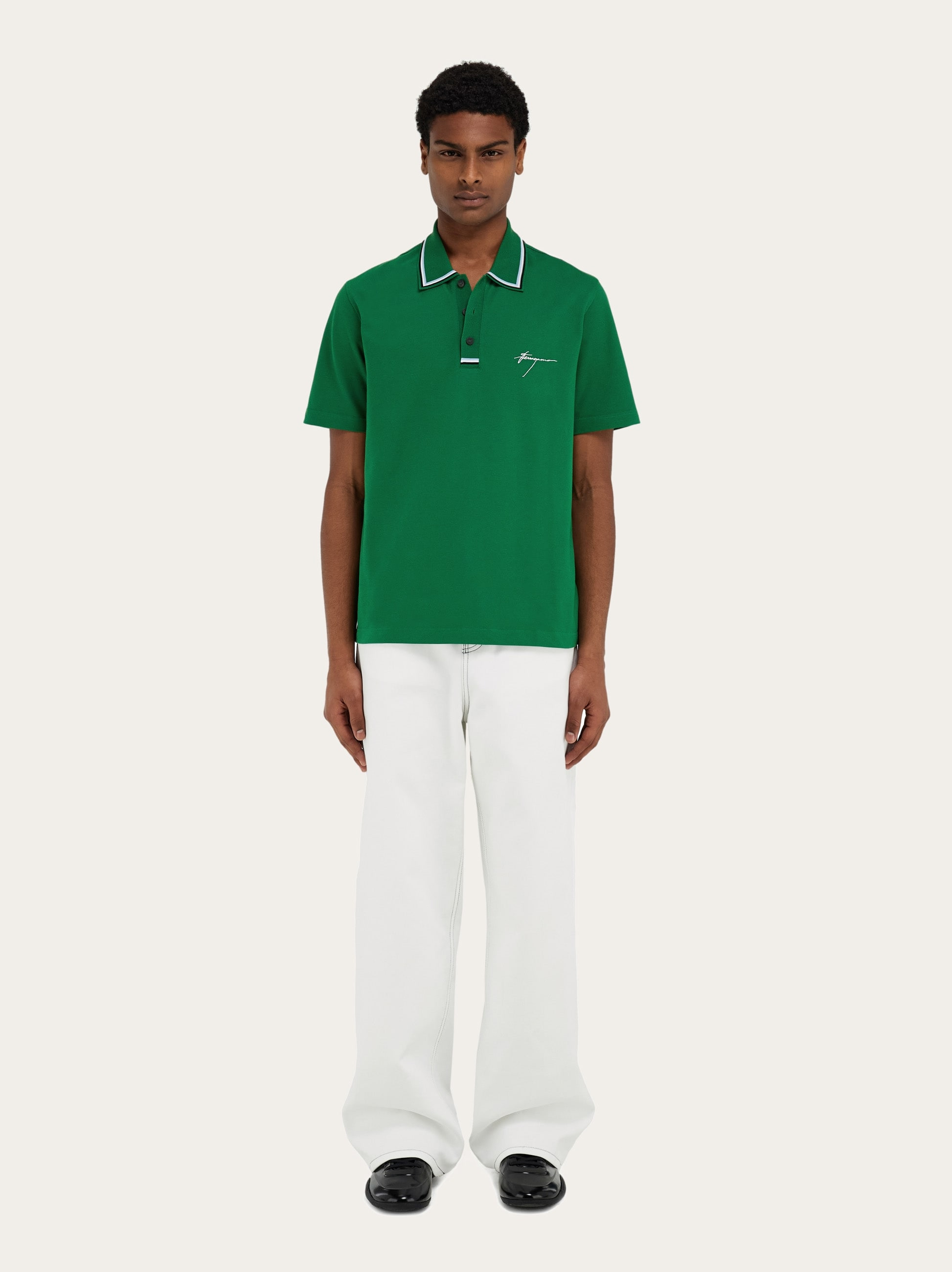 Cotton polo shirt with signature - 5