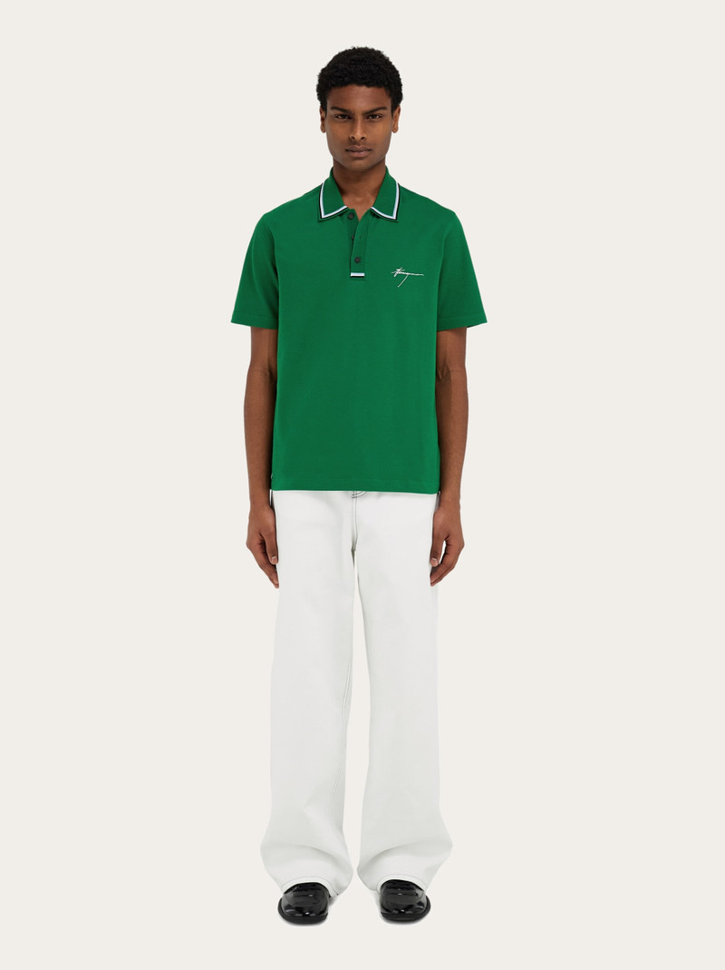 Cotton polo shirt with signature 5