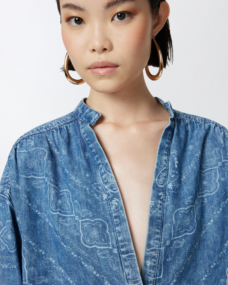 V-NECK BANDANA PRINT DENIM BLOUSE 5