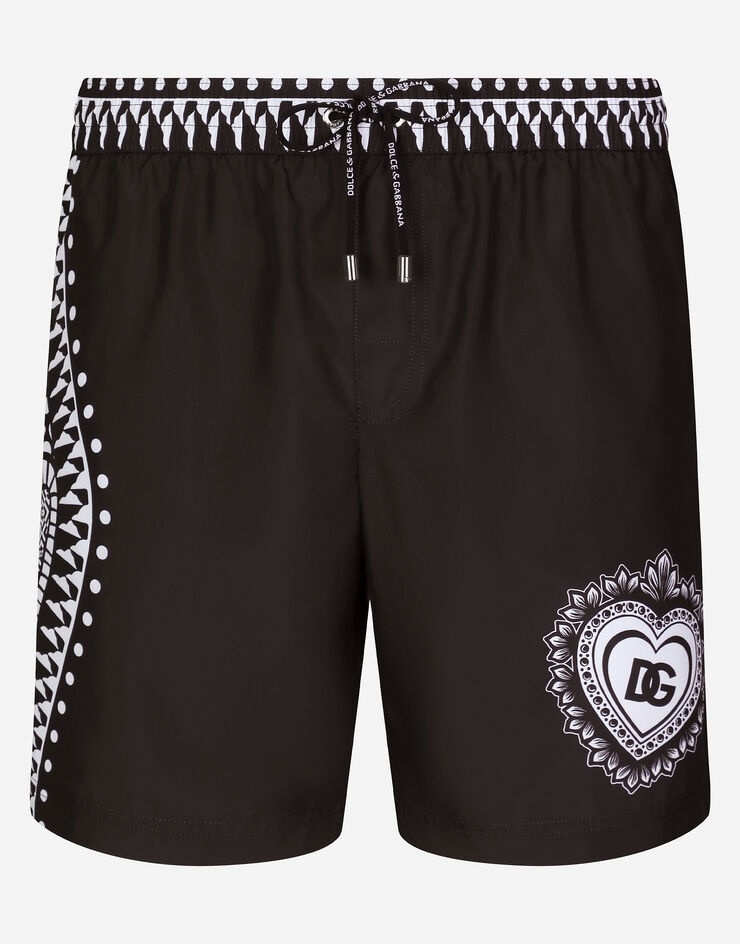 Mid-length swim trunks with bandanna print - 1