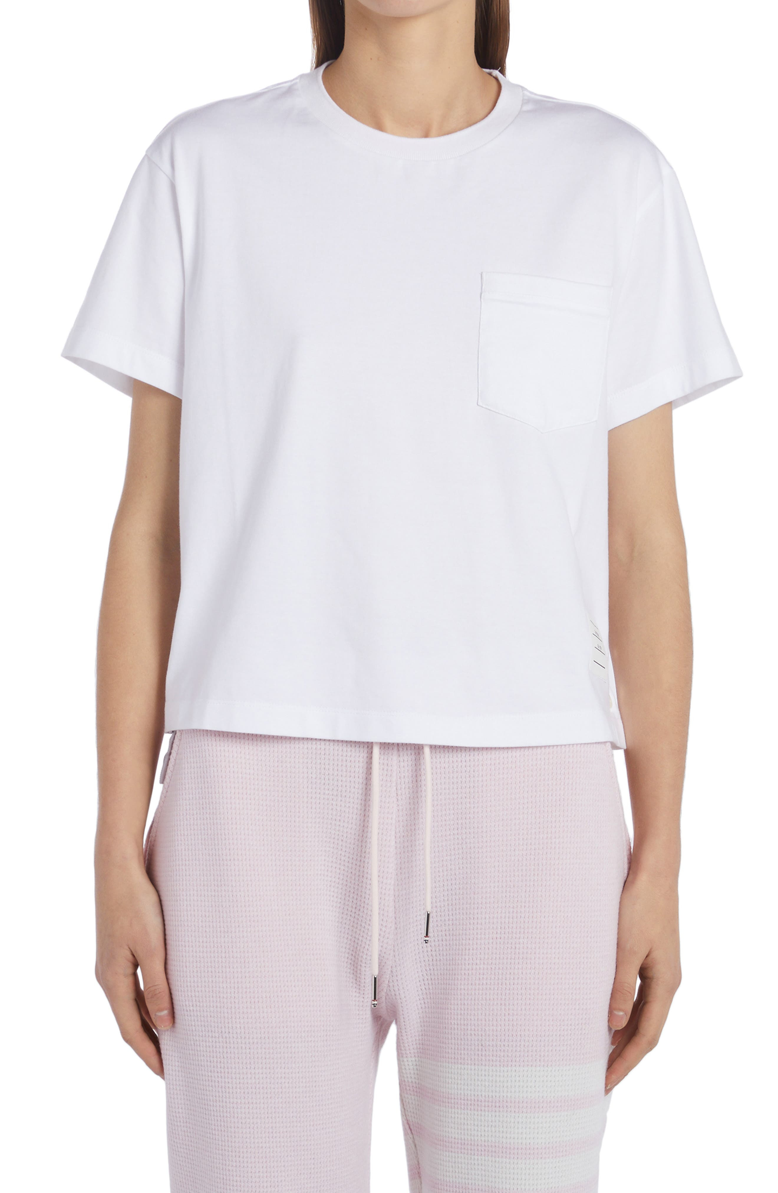 Thom Browne Medium Weight Cotton Jersey Boxy Pocket Tee in White at Nordstrom - 1