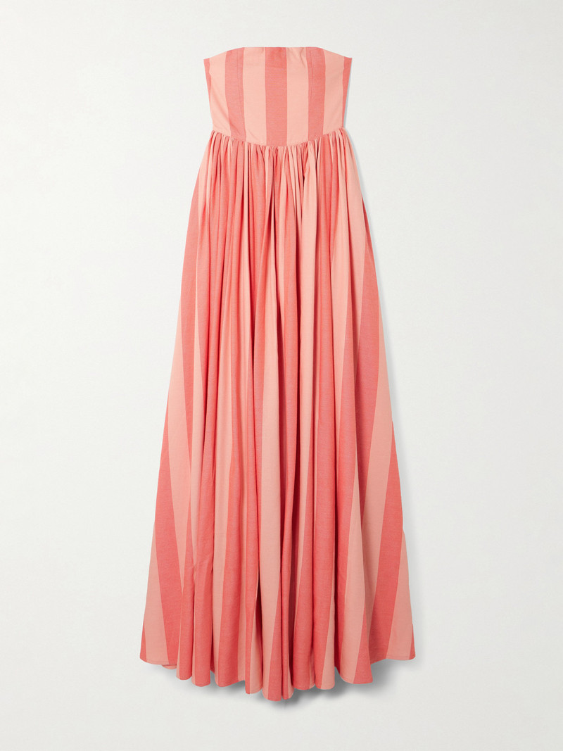 Strapless Gathered Striped Cotton Maxi Dress 1