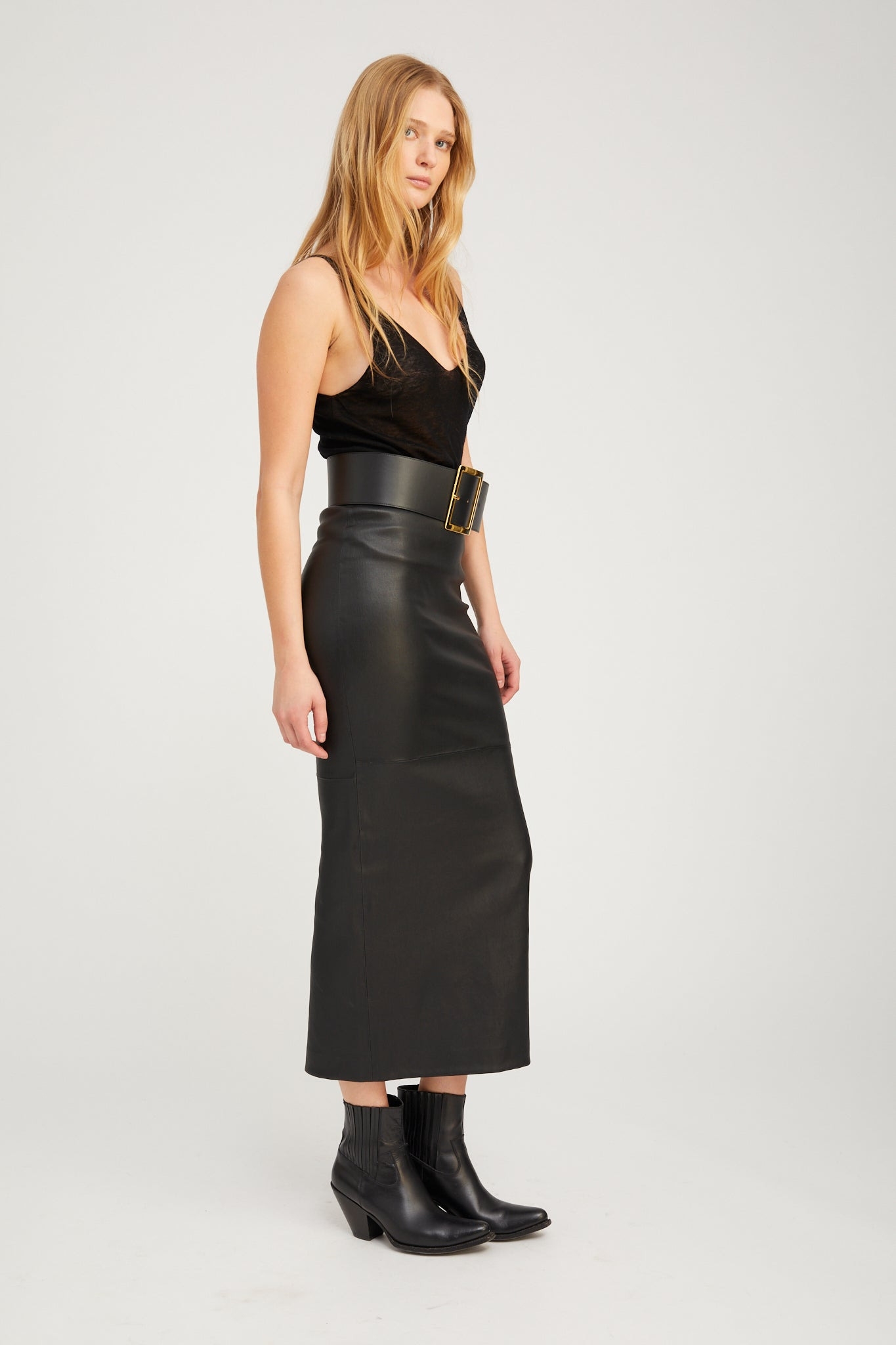 BLACK LEATHER MAXI TUBE SKIRT - 3